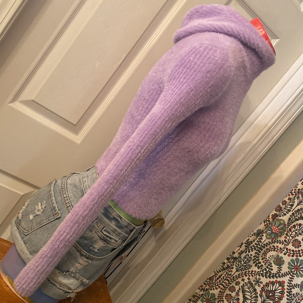 Zara Purple Pastel Soft Knit Fuzzy Hoodie Sweater Cropped Top - Picture 10 of 15